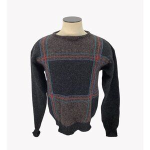 Vintage Status Club Shetland Wool Plaid Crewneck Sweater Mens L Cosby Grandpa